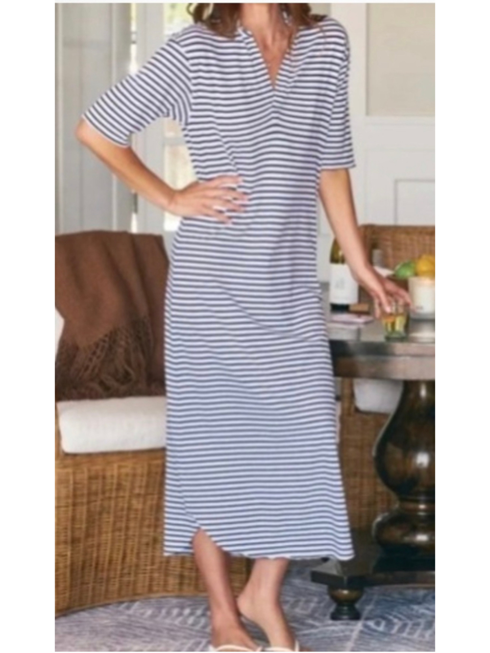 Frank & Eileen Emma Striped Popover Henley Polo Maxi Dress S New